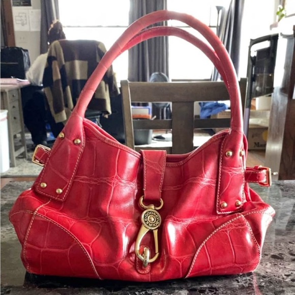 Dooney & Bourke Handbags - Dooney & Bourke Red Crocodile-Embossed Shoulder Bag
